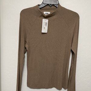 LNA camel lightweight knit mock neck sweater or top - Size Large - Rtl $88 - NWT